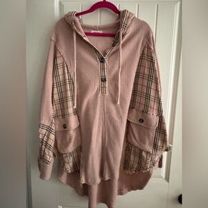 Oli & Hali Pink Plaid Sleeve Hoodie